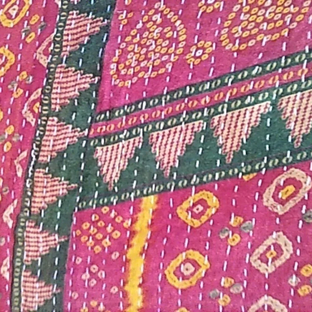 Kantha Quilt Christmas Red Green Marigold 55